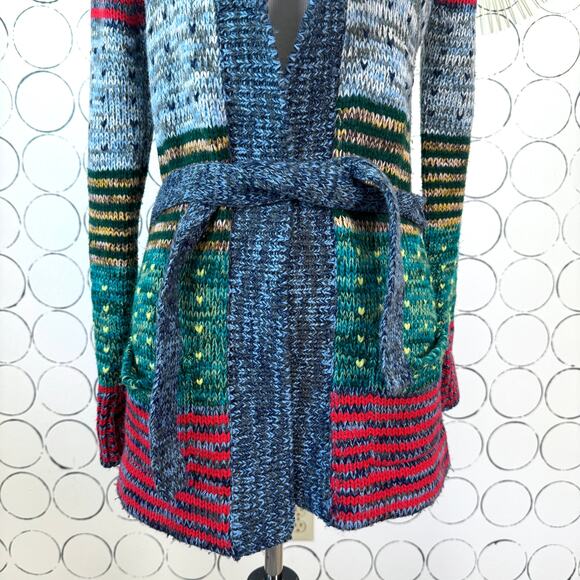 VTG Sears JR Bazaar Knit Cardigan Sweater M Colorful Hearts Striped School Twee - Picture 8 of 12